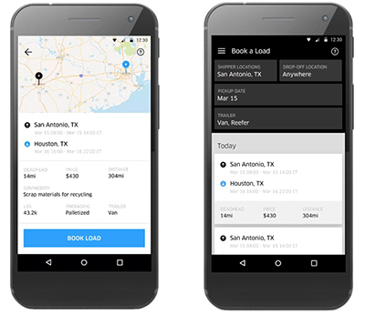 iPhones showing Uber Freight app screens